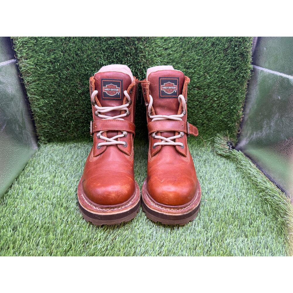 Harley-Davidson Combat Boot Women's 8.5 Brown Leather Biker Motorcycle Workwear - Picture 2 of 14
